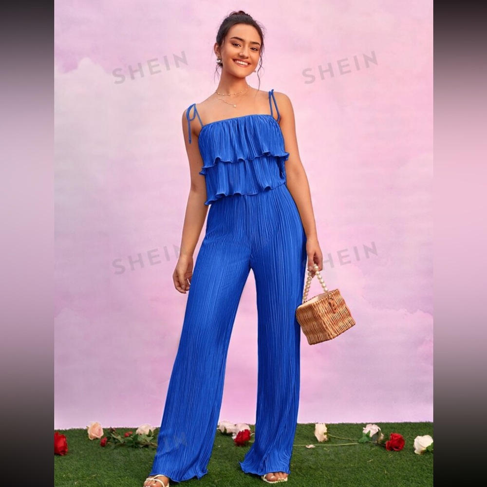 Matching two piece set ruffle cami top & flare pants
